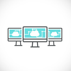 computer and cloud computing networking icon concept, vector illustration