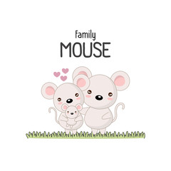 Mouse Family Father Mother and Newborn Baby.