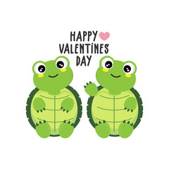 Happy Valentine's Day greeting card with cute turtles.