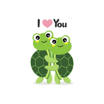 Happy Valentine's Day greeting card with cute turtles.