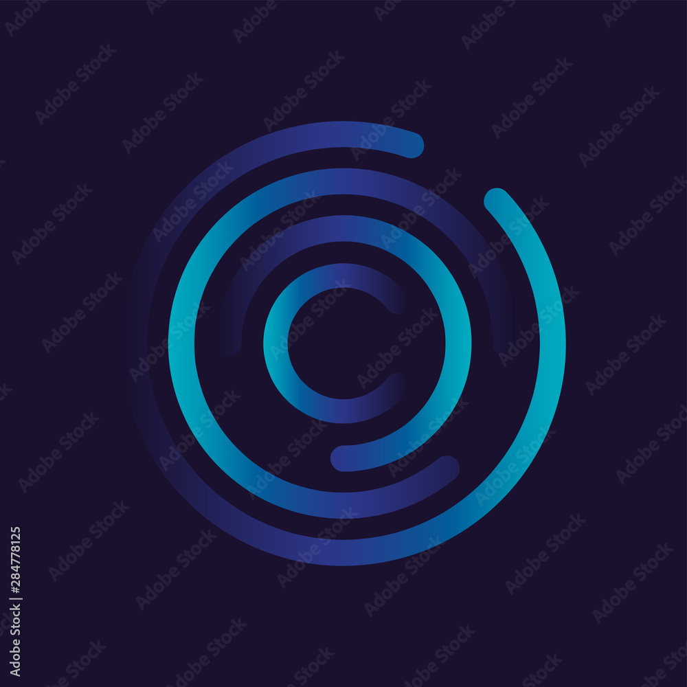Wall mural creative connection icon logo design. circular network data. geometric structure dot and line connec