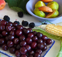 red cherry close up, food full of vitamins