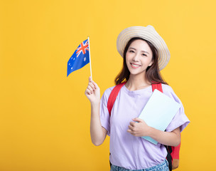 Young asian girl  student showing the australia flag