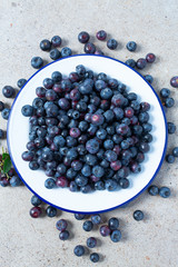 fresh blueberries in a metallic bowl