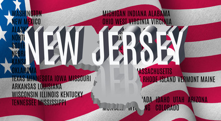 Fototapeta na wymiar New Jersey inscription on American flag background .3D illustration