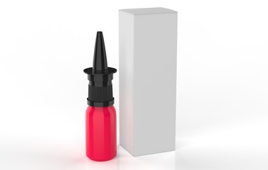 Plastic Bottle With Box. Common Cold, Allergies. Mock Up Ready For Your Design. 3d Illustration Isolated On White Background