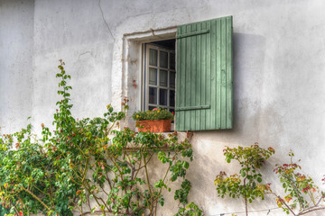 garden window with shutters