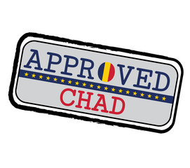 Vector Stamp of Approved logo with Chadian Flag in the shape of O and text Chad.