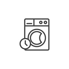 Washing time instructions line icon. linear style sign for mobile concept and web design. Washing machine and clock outline vector icon. Laundry symbol, logo illustration. Vector graphics
