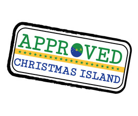 Vector Stamp of Approved logo with Christmas Island Flag in the shape of O and text Christmas Island.