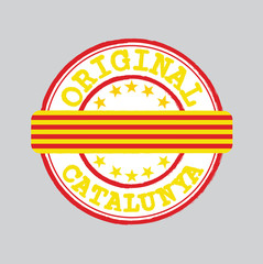 Vector Stamp of Original logo with text Catalunya and Tying in the middle with Catalonia Flag.