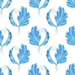 Watercolor background with illustration of antique stylized leaves