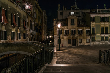 Deserted area of Venice at night