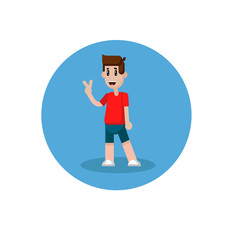 Fototapeta premium Vector cartoon funny little boy isolated on white background. The self-confident boy is standing with his hands in the sides.
