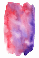 Red pink and purple abstract watercolor paper texture hand painted on a white background. Stain watercolor.