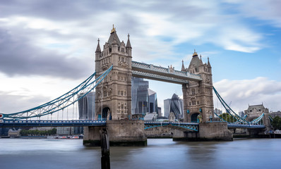 Tower Bridge in London at cloudy day 