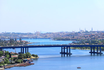 Fototapeta na wymiar Aerial view on Bosphorus and Sultanahmet district, Istanbul, Turkey