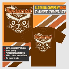 mock up clothing company, t-shirt template,owl bird heads showing different species and plumage, vector isolated