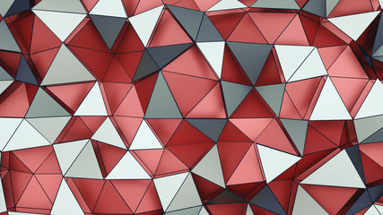 Low polygonal surface with red and gray triangles 3D render illustration