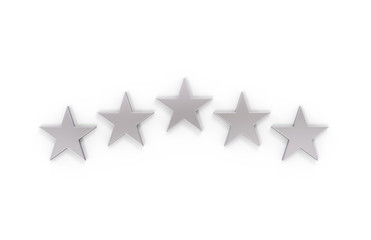 Rating review icon on isolated white background, 5 Star rating symbol, 3d illustration