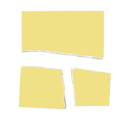 Vector ripped fragments of yellow note paper isolated on white background
