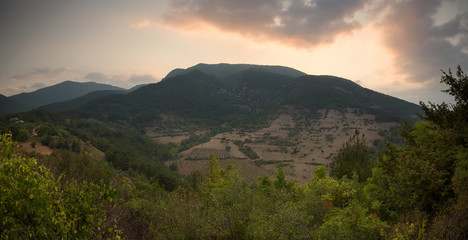 Highland fields and mountains