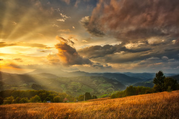 Obraz na płótnie Canvas Mountain valley during sunset. Natural autumn landscape
