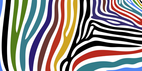 Fototapeta na wymiar Print zebra pattern texture tiger stripe white red blue green yellow black jungle safari print multicolor