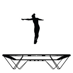 Straight jump on a trampoline in a gym, contour - obrazy, fototapety, plakaty