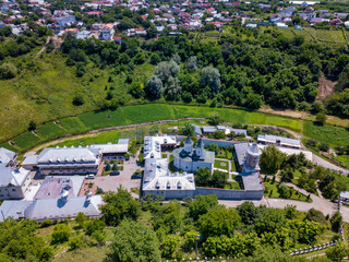 Aerial view of the Orthodox Christian monastery in the city of Slatina, Romania. Clocochiov monastry.