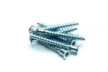 Screws isolated on white close up view .