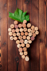 wine corks, grapevine, free copy space on wooden background ..