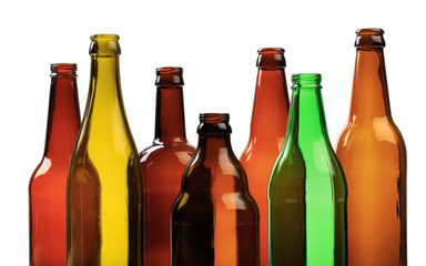 set of empty beer bottles on  white background - Image