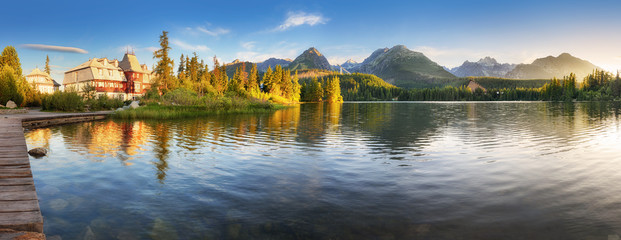 Slovakia mountain Tatras - Strbse pleso lake at sunrise