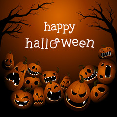 Halloween background with scary pumpkin monsters.