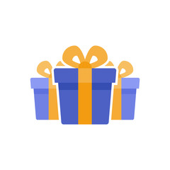 Loyalty reward prize, three surprising gift boxes, super present, birthday gift, flat icon