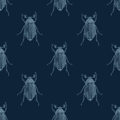 Hand drawn seamless pattern with maybugs