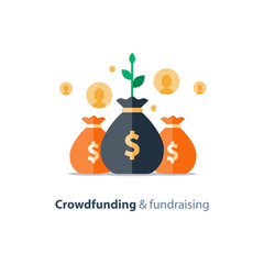 Fundraising campaign, crowdfunding concept, charity donation, vector illustration