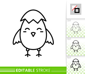 Chick in eggshell simple thin line vector icon
