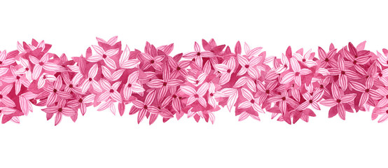 Seamless horizontal floral pattern. Watercolor lilac flowers in pink