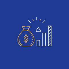 Investing money, return on investment, profit increase line icon