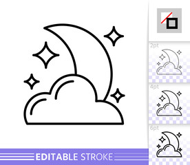 Moon with Cloud Star night sky line vector icon