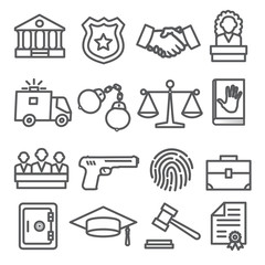 Law line icons set on white background