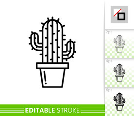Cactus saguaro houseplant simple line vector icon