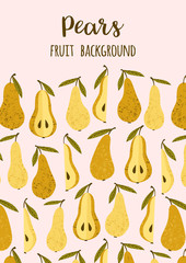 Vector template with pears. Trendy hand drawn textures.
