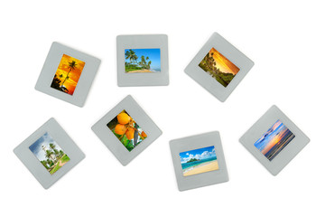 Collection slides with seascapes isolated on white background.