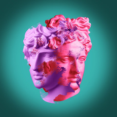 Modern conceptual art poster with ancient statue of bust of Antinous and Apollo. Collage of contemporary art. - obrazy, fototapety, plakaty