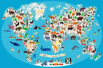 Tierische Weltkarte für Kinder und Kids. Vektor. © moloko88