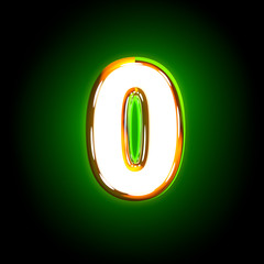 polished yellow and white design glowing green alphabet - number 0 isolated on black color, 3D illustration of symbols