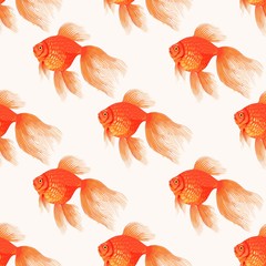 Vector seamless pattern with high detail goldfish